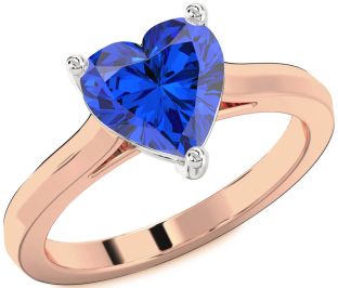 Blue Sapphire White Rose Gold Heart Solitaire Engagement Ring