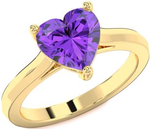 Amethyst Gold Heart Solitaire Engagement Ring