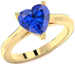 Blue Sapphire Gold Heart Solitaire Engagement Ring