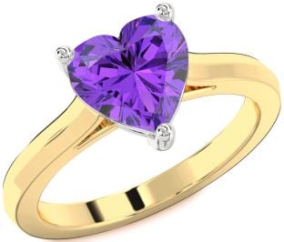 Amethyst Platinum & Yellow Gold Heart Solitaire Engagement Ring