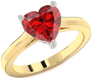 Ruby White Yellow Gold Heart Solitaire Engagement Ring