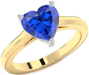 Blue Sapphire White Yellow Gold Heart Solitaire Engagement Ring