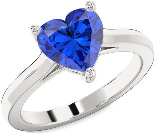 Blue Sapphire White Gold Heart Solitaire Engagement Ring
