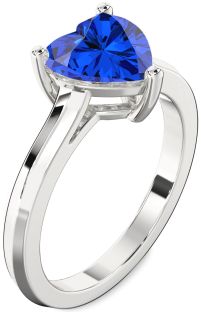 Blue Sapphire Silver Heart Solitaire Engagement Ring