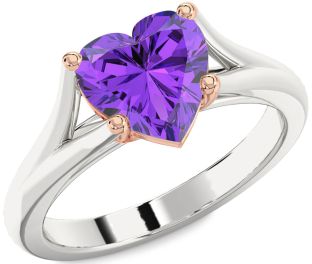 Amethyst Platinum & Rose Gold Heart Solitaire Engagement Ring