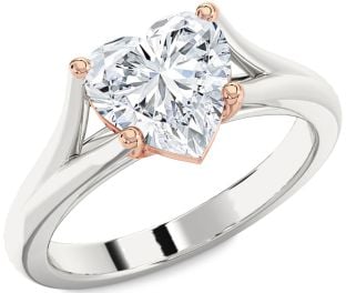 Diamond White Rose Gold Heart Solitaire Engagement Ring