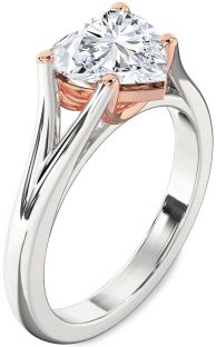 Diamond Silver & 10K Rose Gold Heart Solitaire Engagement Ring