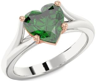 Emerald White Rose Gold Heart Solitaire Engagement Ring