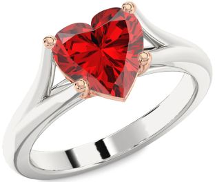 Ruby White Rose Gold Heart Solitaire Engagement Ring