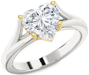 Diamond Silver & 10K gold Heart Solitaire Engagement Ring