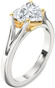 Diamond Silver & 10K gold Heart Solitaire Engagement Ring