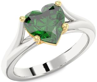 Emerald Silver & 10K gold Heart Solitaire Engagement Ring