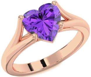 Amethyst Rose Gold Heart Solitaire Engagement Ring