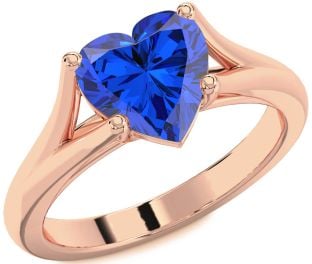 Blue Sapphire Rose Gold Silver Heart Solitaire Engagement Ring