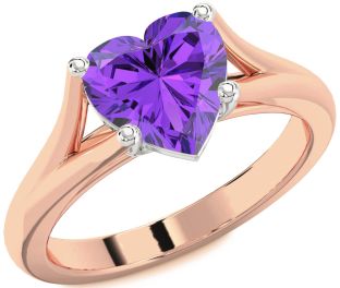 Amethyst Platinum & Rose Gold Heart Solitaire Engagement Ring
