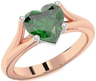 Emerald Platinum & Rose Gold Heart Solitaire Engagement Ring
