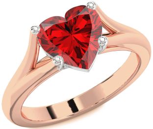 Ruby White Rose Gold Heart Solitaire Engagement Ring