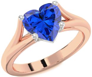 Blue Sapphire White Rose Gold Heart Solitaire Engagement Ring