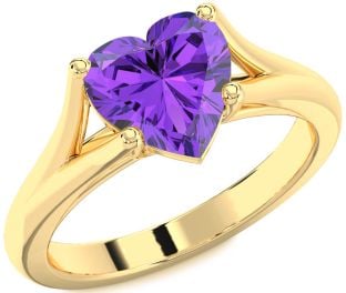 Amethyst Gold Heart Solitaire Engagement Ring