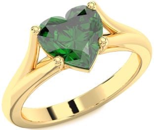 Emerald Gold Heart Solitaire Engagement Ring