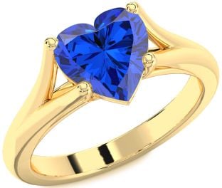 Blue Sapphire Gold Heart Solitaire Engagement Ring