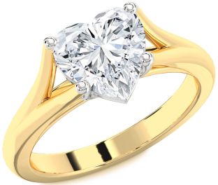 Diamond White Yellow Gold Heart Solitaire Engagement Ring