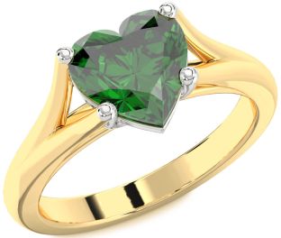 Emerald Platinum & Yellow Gold Heart Solitaire Engagement Ring