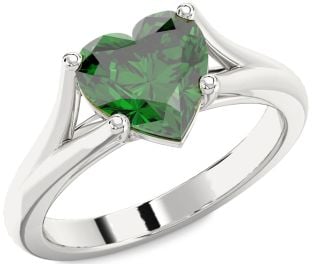 Emerald White Gold Heart Solitaire Engagement Ring