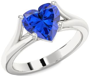 Blue Sapphire White Gold Heart Solitaire Engagement Ring