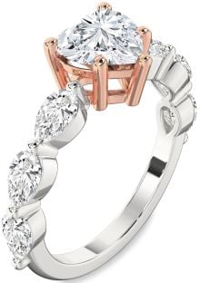 Diamond Silver & 10K Rose Gold Heart Engagement Ring