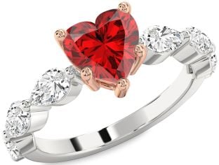 Diamond Ruby Platinum & Rose Gold Heart Solitaire Engagement Ring