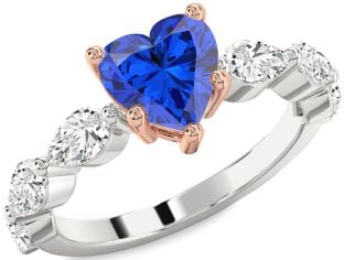 Diamond Blue Sapphire Platinum & Rose Gold Heart Engagement Ring