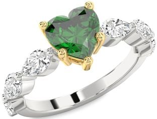 Diamond Emerald Platinum & Yellow Gold Heart Solitaire Engagement Ring