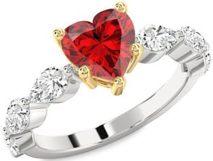 Diamond Ruby White Yellow Gold Heart Solitaire Engagement Ring