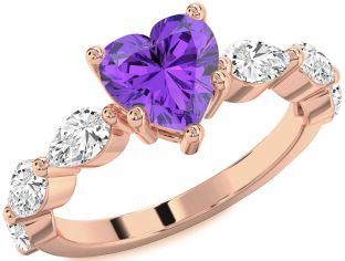 Diamond Amethyst Rose Gold Heart Engagement Ring