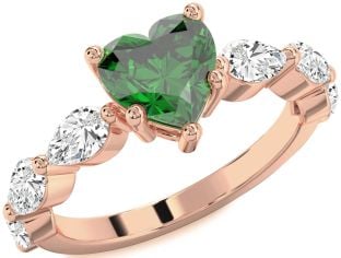 Diamond Emerald Rose Gold Heart Solitaire Engagement Ring