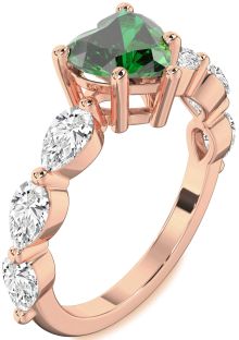 Diamond Emerald Rose Gold Heart Engagement Ring