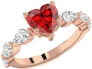 Diamond Ruby Rose Gold Heart Solitaire Engagement Ring