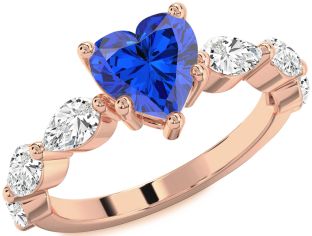 Diamond Blue Sapphire Rose Gold Heart Solitaire Engagement Ring