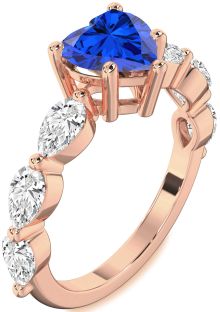 Diamond Blue Sapphire Rose Gold Heart Engagement Ring