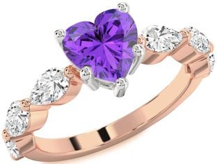 Diamond Amethyst Platinum & Rose Gold Heart Engagement Ring