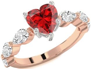 Diamond Ruby White Rose Gold Heart Solitaire Engagement Ring