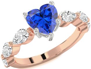 Diamond Blue Sapphire White Rose Gold Heart Solitaire Engagement Ring