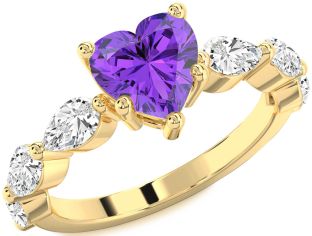 Diamond Amethyst Gold Heart Engagement Ring