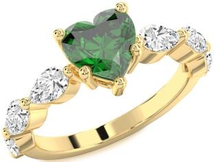 Diamond Emerald Gold Heart Solitaire Engagement Ring