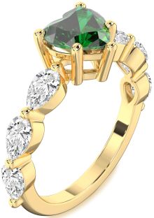 Diamond Emerald Gold Heart Engagement Ring