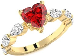 Diamond Ruby Gold Heart Solitaire Engagement Ring