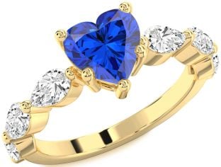 Diamond Blue Sapphire Gold Heart Solitaire Engagement Ring