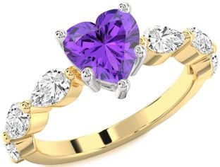 Diamond Amethyst Platinum & Yellow Gold Heart Engagement Ring