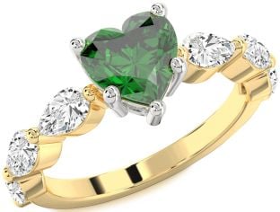 Diamond Emerald Platinum & Yellow Gold Heart Solitaire Engagement Ring